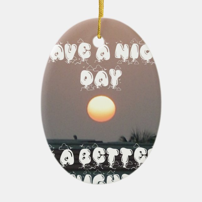 Adorno De Cerámica Atardecer dorado con buenos deseos de día y noche (Frente)