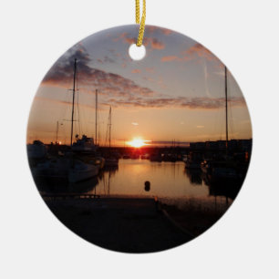 Adorno De Cerámica Atardecer Sobre Un Puerto Deportivo