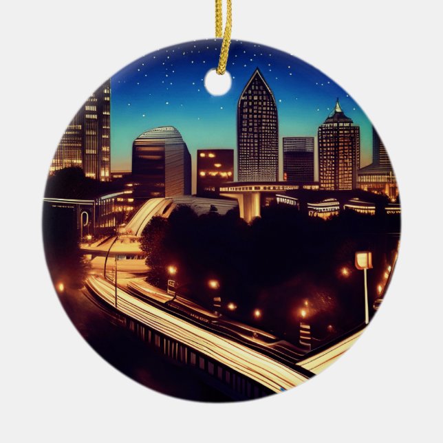 Adorno De Cerámica Atlanta Georgia Skyline Blue Starry Evening (Frente)