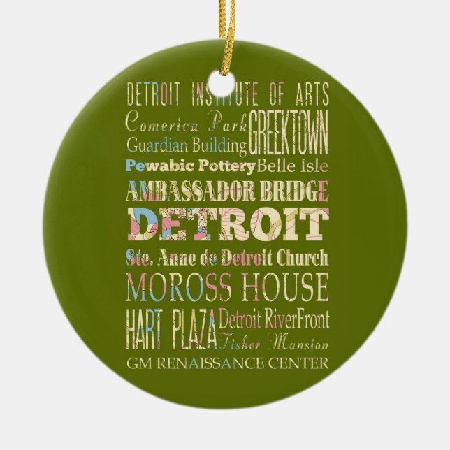 Adorno De Cerámica Atracciones y lugares famosos de Detroit, Michigan (Frente)