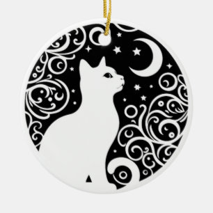 Adorno De Cerámica Atrapa luz de gato negro y blanco luna ventana