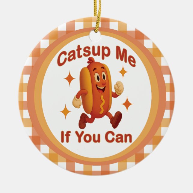 Adorno De Cerámica Atrápenme Si Puedes Comer Perro Caliente - Ketchup (Frente)