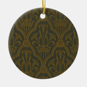 Adorno De Cerámica Audsley Vintage Oro Corona Verde Damask Artístico