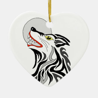 Adorno De Cerámica aullido tribal del lobo en la luna