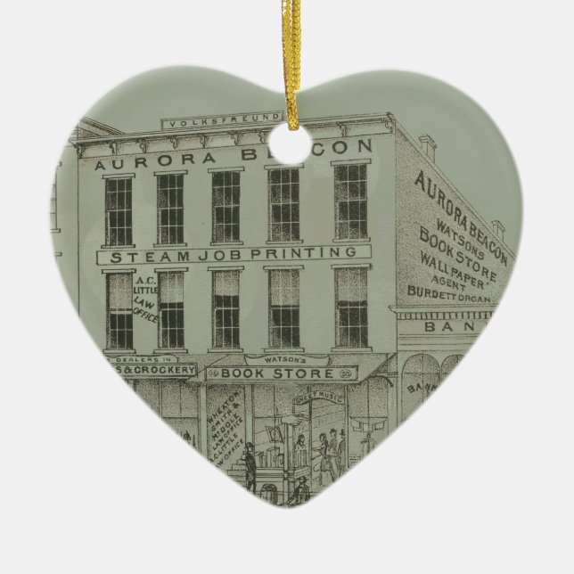 Adorno De Cerámica Aurora Illinois Aurora Beacon News 1871 Stone Lith (Frente)