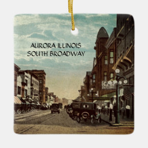 Adorno De Cerámica Aurora Illinois South Broadway WATERCOLOR Art 1920