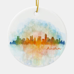 Adorno De Cerámica Austin Texas skyline watercolor v4