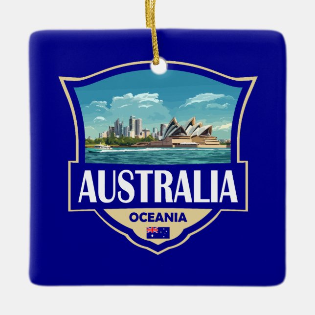 Adorno De Cerámica Australia Illustration Retro Badge (Anverso)