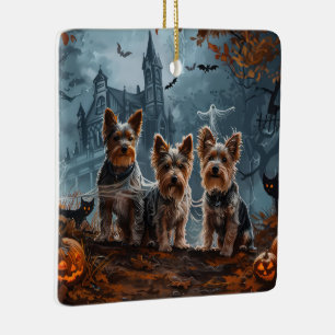 Adorno De Cerámica Australia Terrier Halloween Noche Doggy Delight