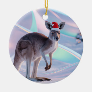 Adorno De Cerámica Australian Christmas Kangaroo + Santa Hat Holiday