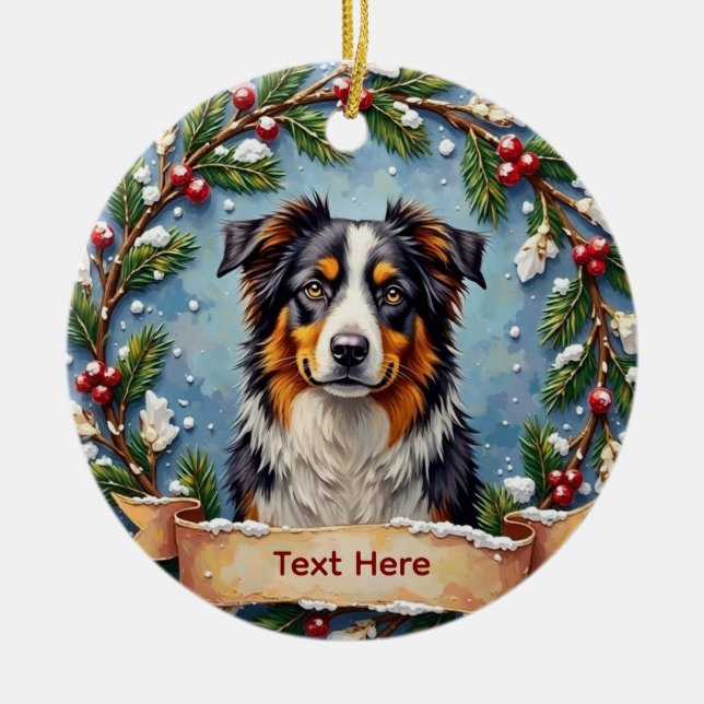 Adorno De Cerámica Australian Shepherd Christmas Ornament (Frente)