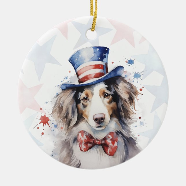 Adorno De Cerámica Australian shepherd Dog, 4th of july Personalized (Frente)