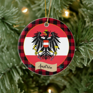 Adorno De Cerámica Austria, manta roja de búfalo y bandera austriaca