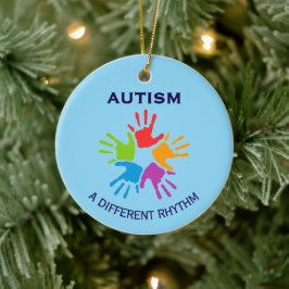 Adorno De Cerámica Autism A Different Rhythm Handprint Christmas