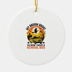 Adorno De Cerámica Autobús escolar de Halloween Bruja Vintage Diseño 