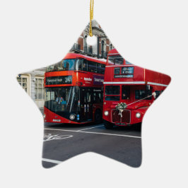 Adorno De Cerámica Autobuses Rojos de Dos Pisos