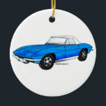 Adorno De Cerámica Automóvil descubierto de 66 Corvettes<br><div class="desc">Una imagen Freeform a todo color digital creada de Suncatcher del vitral de un Corvette agradable. El color primario es el Lt rayado místico 707LL de Wissmach. Azul con las rayas de azul marino.</div>