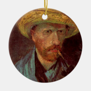 Adorno De Cerámica Autorretrato de Van Gogh con sombrero de paja y pi