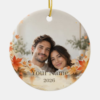 Adorno De Cerámica Autumn Maple Custom Photo Ornament