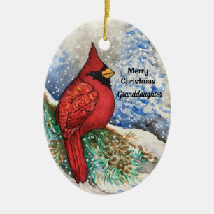 Adorno De Cerámica Ave del cardenal rojo brillante nieta