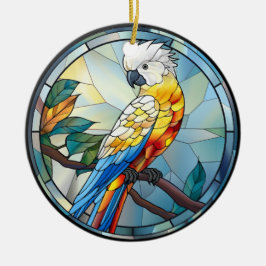 Adorno De Cerámica Ave dulce de vidrio manchado Cockatoo Parrot blanc
