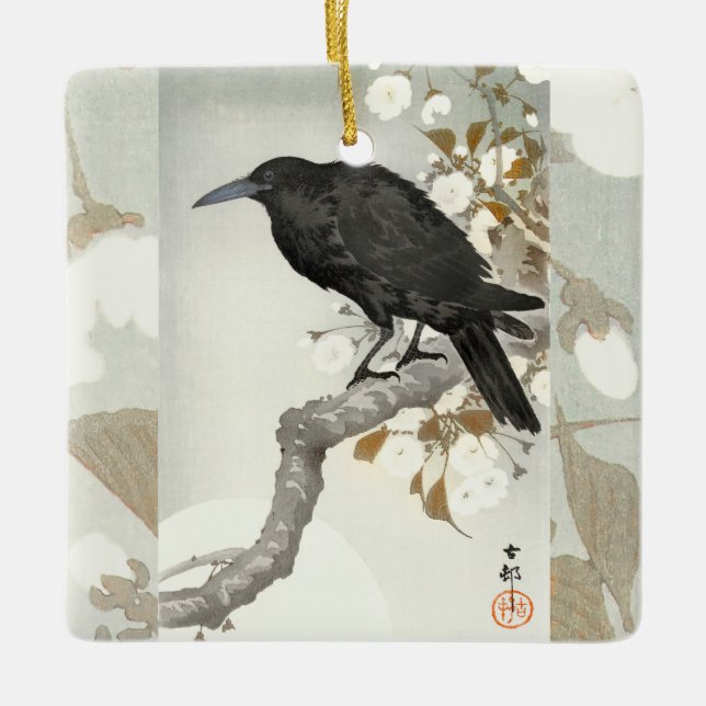 Adorno De Cerámica Ave japonesa Crow Raven Koson (Anverso)