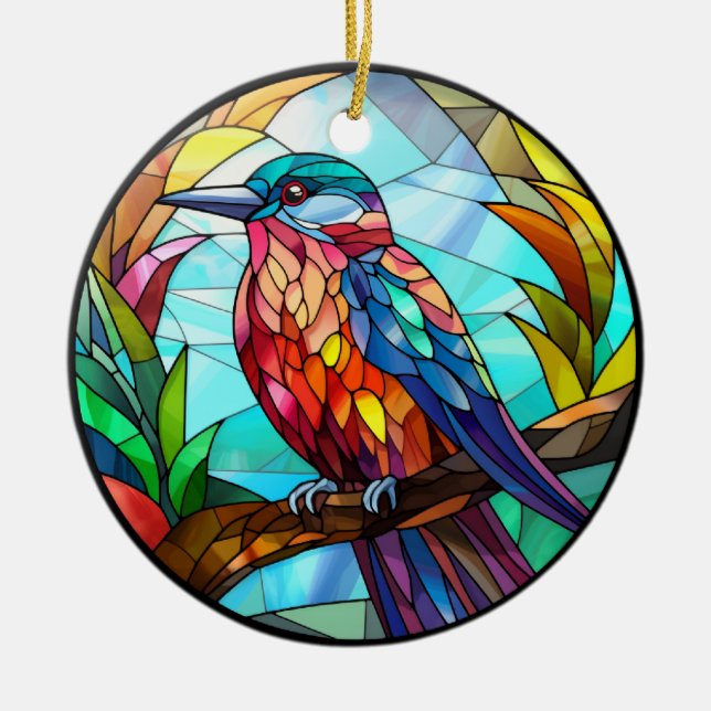 Adorno De Cerámica Ave Kingfisher de vidrio templado dulce (Frente)