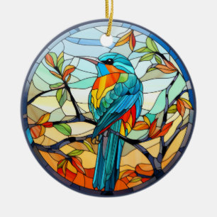 Adorno De Cerámica Ave Kingfisher de vidrio templado dulce