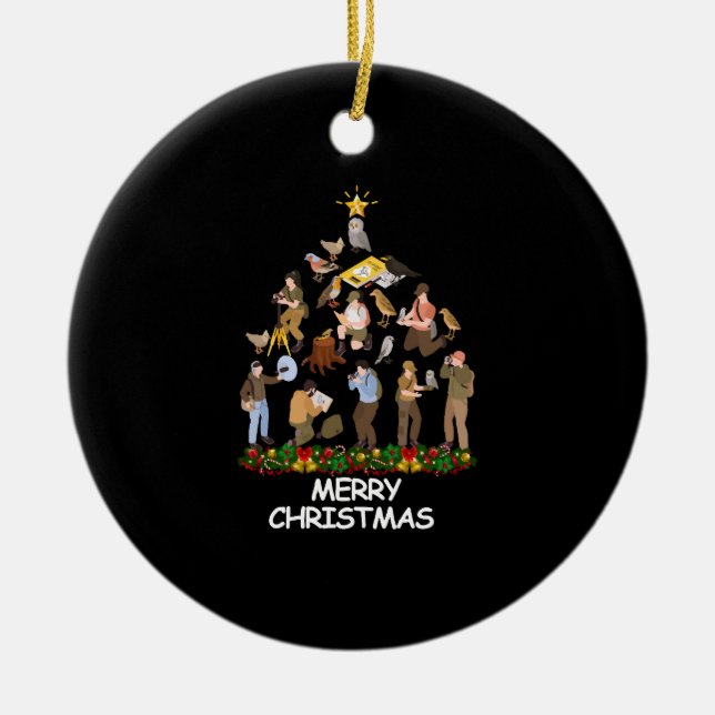 Adorno De Cerámica Ave viendo Árbol de Navidad Feliz Navidad (Frente)