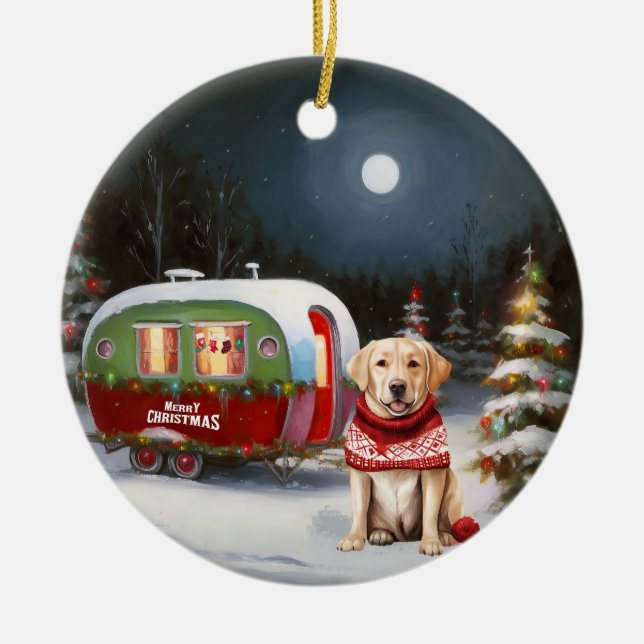 Adorno De Cerámica Aventura de los Navidades de Caravana del Labrador (Frente)