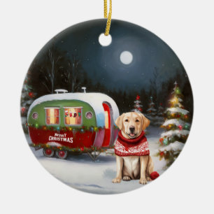 Adorno De Cerámica Aventura de Navidad Caravana Labrador de Invierno
