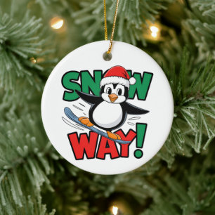 Adorno De Cerámica Aventura de pingüino de Navidad de invierno en mar