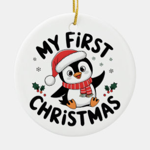 Adorno De Cerámica Aventura de pingüino de Navidad de invierno en mar