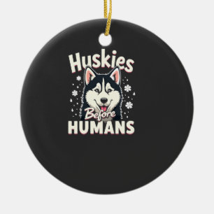 Adorno De Cerámica Aventura de Trineo de Perros Equipo Husky Invierno