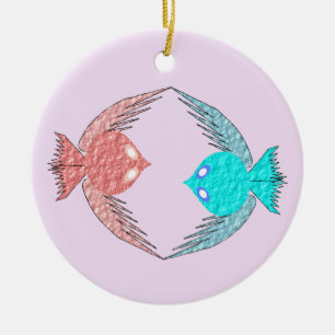 Adorno De Cerámica Aves amorosas rosas y azules