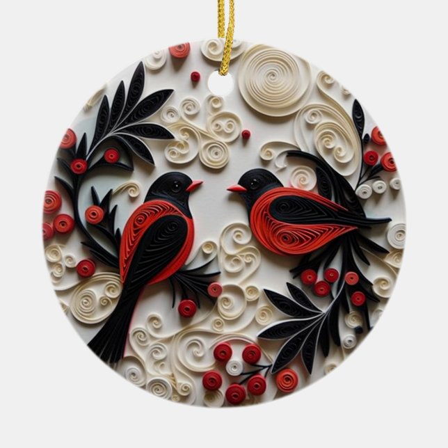 Adorno De Cerámica "Aves de Navidad Quilled Ornamento" (Frente)