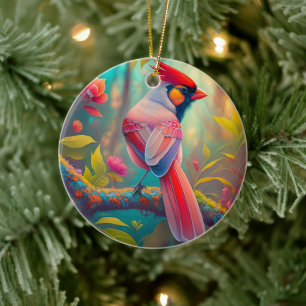 Adorno De Cerámica Aves fantasmas Cardenal masculino