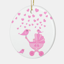 Adorno De Cerámica Aves rosas con Stroller - Rosa