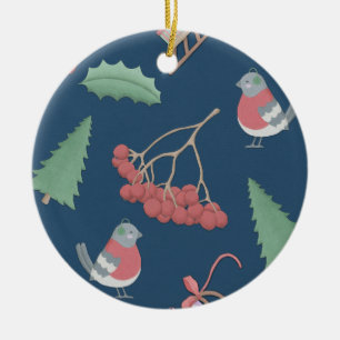 Adorno De Cerámica Aves y navidades azules
