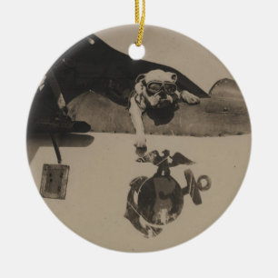 Adorno De Cerámica Aviación de Bulldog militar blanco y negro vintage