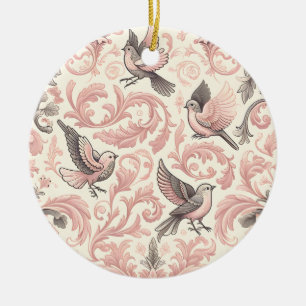 Adorno De Cerámica Aviario victoriano: Un Jardín Pastel Rosa