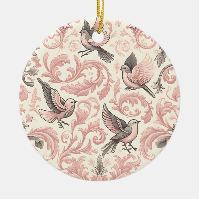 Adorno De Cerámica Aviario victoriano: Un Jardín Pastel Rosa (Frente)