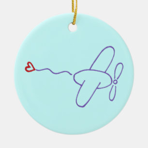 Adorno De Cerámica Avión con corazón