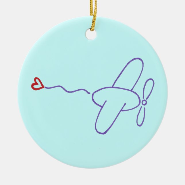 Adorno De Cerámica Avión con corazón (Frente)