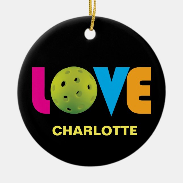 Adorno De Cerámica Awesome Love pickleball con nombre personalizado (Frente)