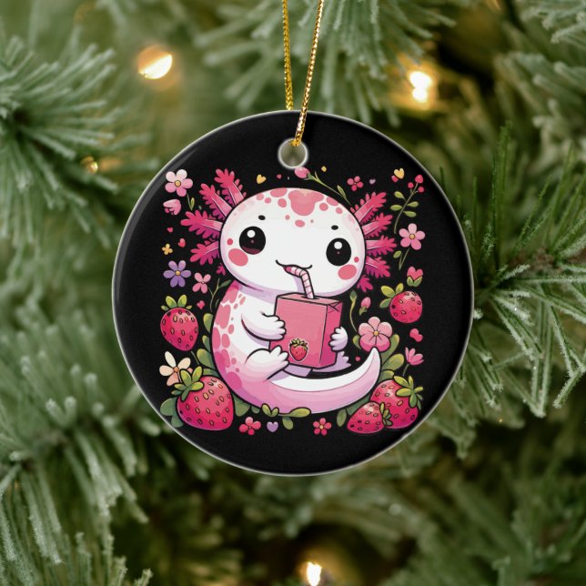 Adorno De Cerámica Axolotl Bebe Fresa Japonesa (Árbol)