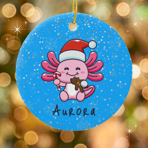 Adorno De Cerámica Axolotl lindo con Navidades de Santa Hat y Candy C