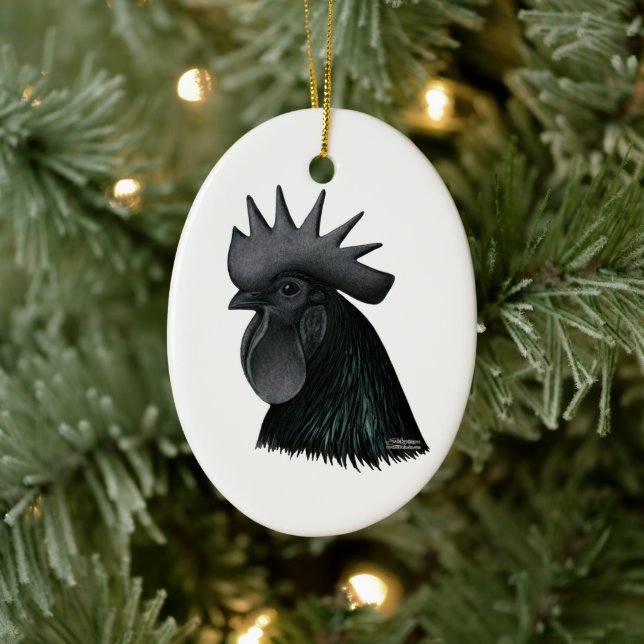 Adorno De Cerámica Ayam Cemani Rooster Head (Árbol)