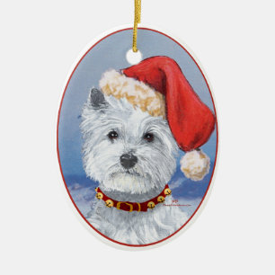 Adorno De Cerámica Ayudante de Papá Noel Westie