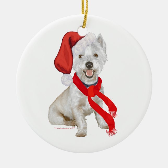 Adorno De Cerámica Ayudante de Westie Santa (Frente)